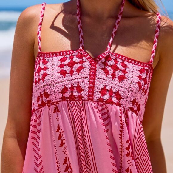 Bohemian Pink and Red Printed Maxi Dress - Picture 8 of 15